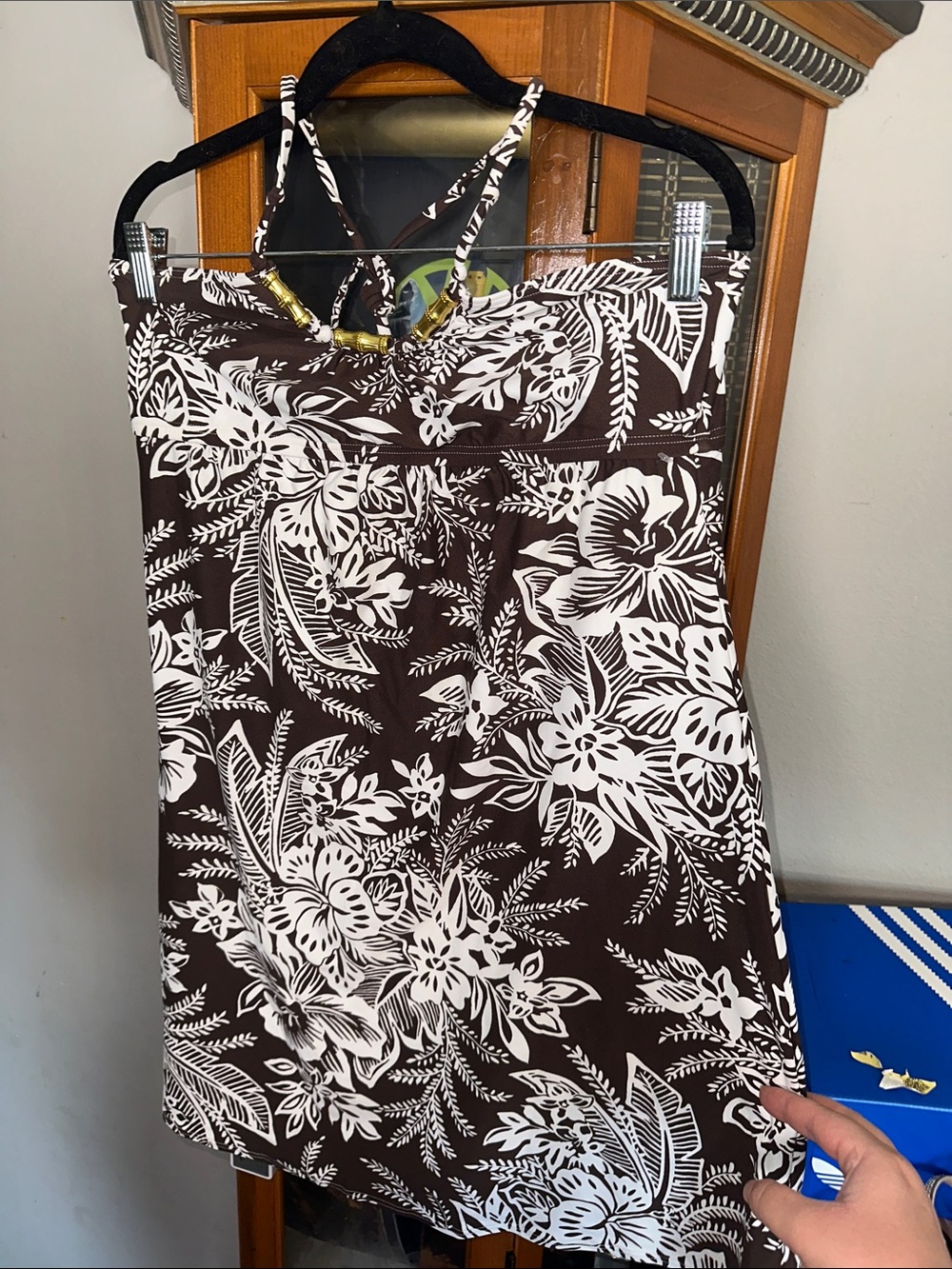 Coco Reef Brown and White Floral Tankini Top